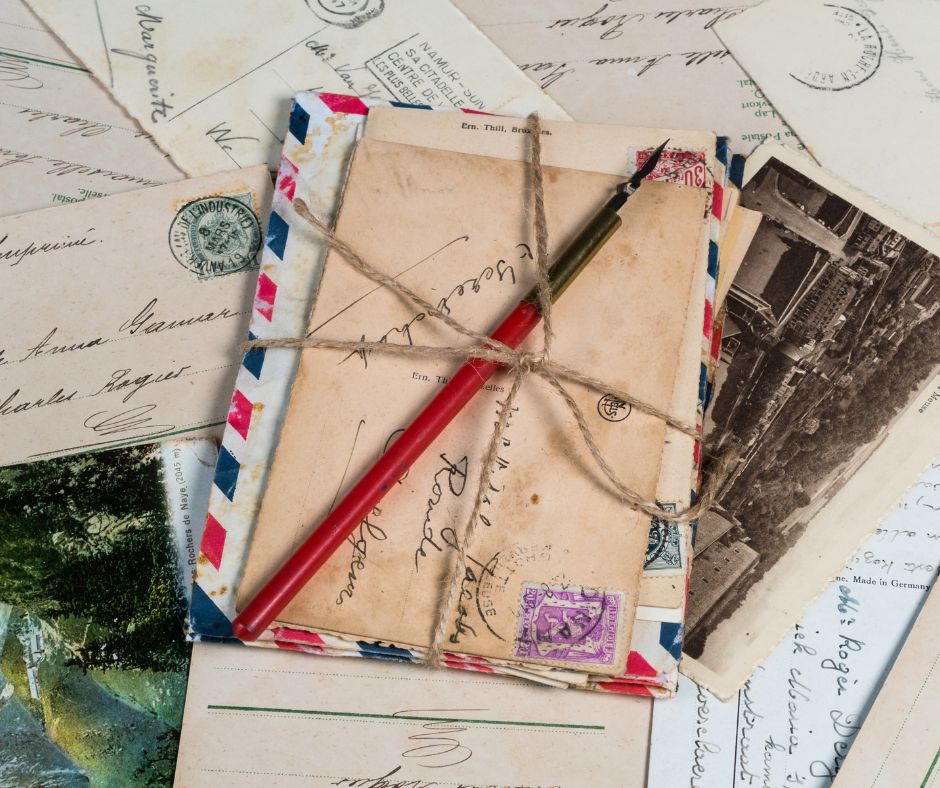 image of old letters and postcards tied up with twine.